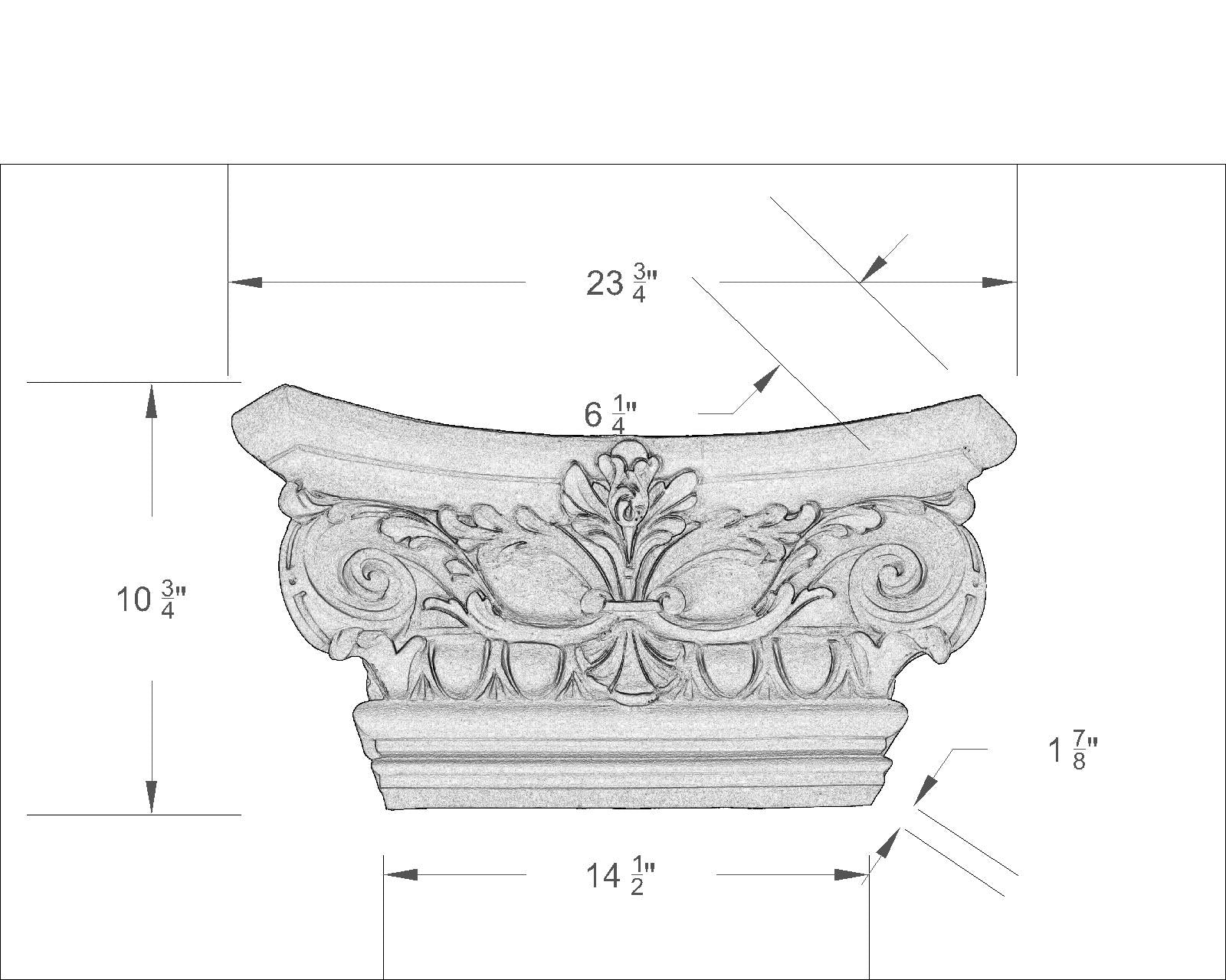 Ionic Flat Pilaster Capital 14"